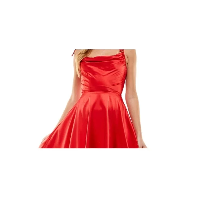 City Studios Junior's Satin Cowl Neck High Low Dress Red Size 5