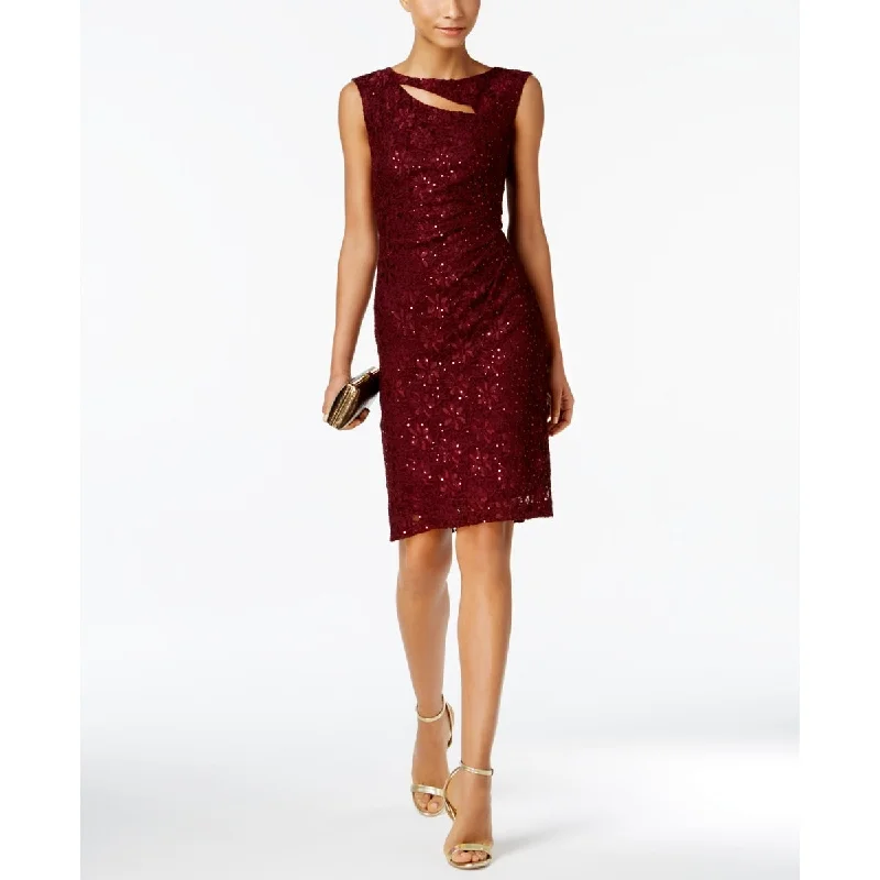 Connected Women's Sequined Lace Cutout Sheath Dress Red Size 16