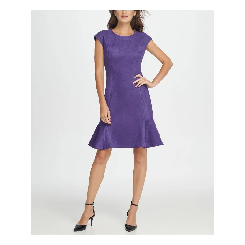 DKNY Women's Faux Suede Ruffled Wear to Work Dress Purple Size 12