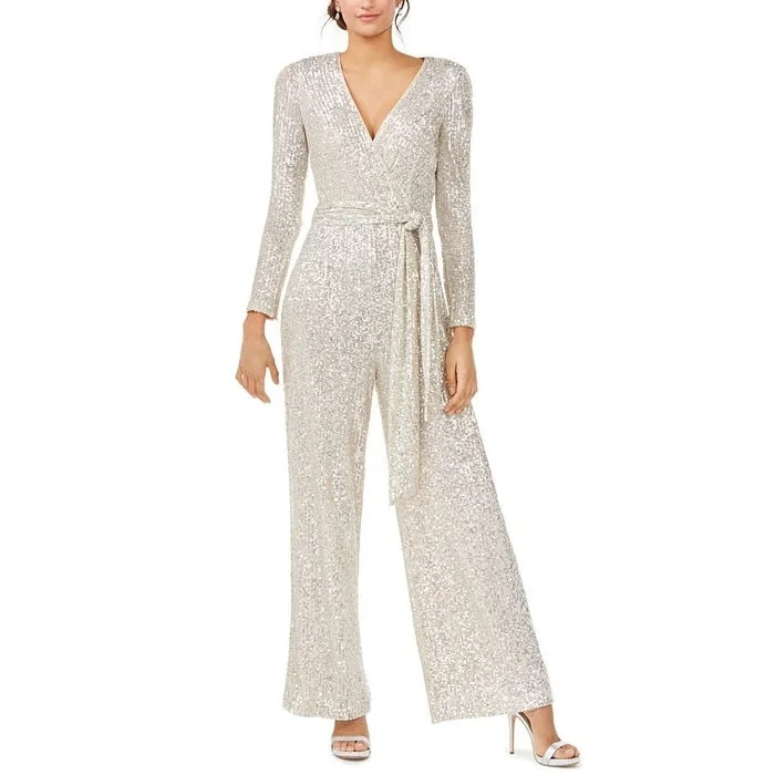 Eliza J Women's Sequinned Surplice Jumpsuit Gray Size 10 Petite - 10P