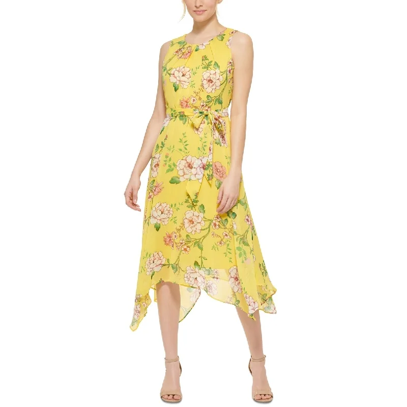 Jessica Howard Women's Pleated Neck Tie Waist Dress Yellow Size 6