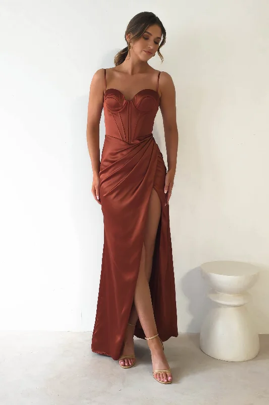 Maja Satin Corset Gown | Rust