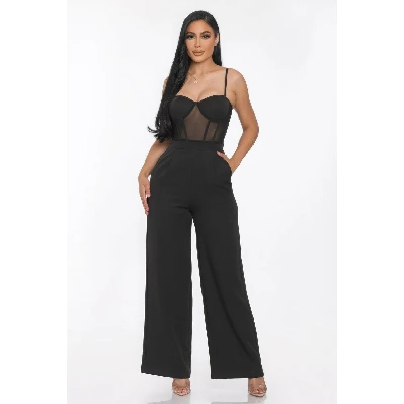 Mesh Insert Cup Wide Leg Jumpsuit