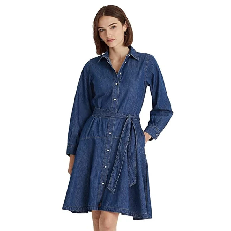 Ralph Lauren Women's Belted Denim Shirtdress Dress Blue Size 10