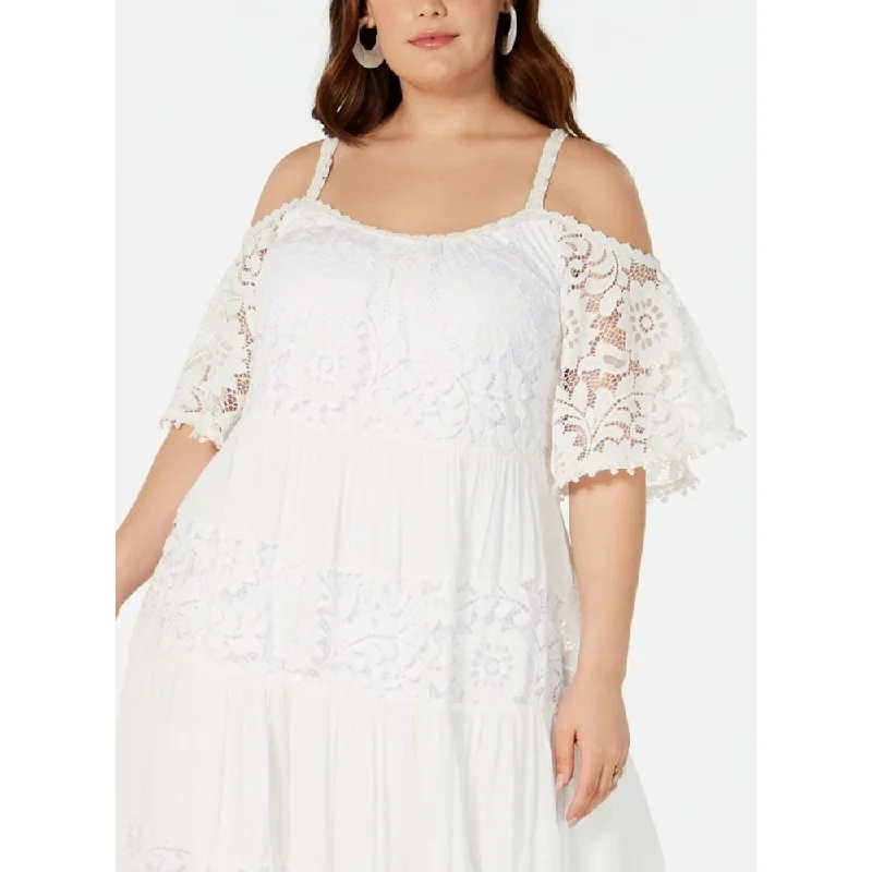 Robbie Bee Women's Lace Cold Shoulder Dress White Size 3X