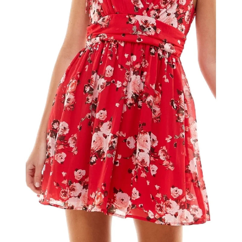 Speechless Junior's Printed Tie Strap Dress Red Size Small