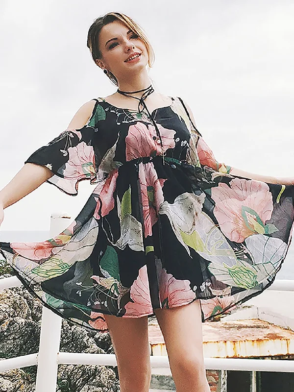 KittenAlarm - Off shoulder Floral Printed dress