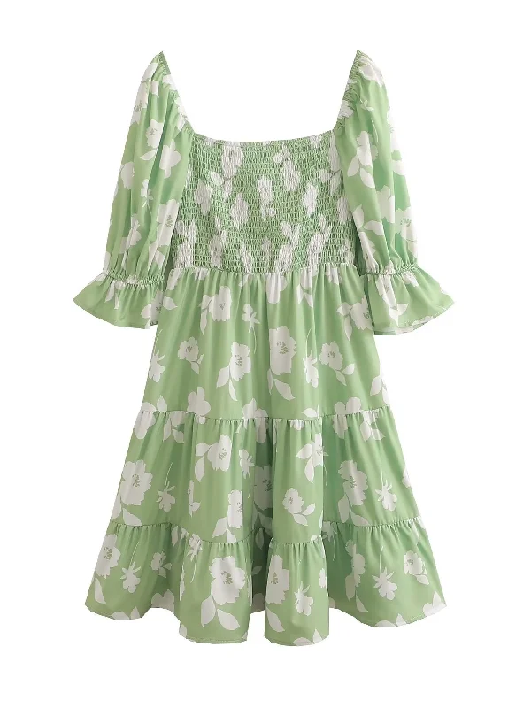 'Aspen' Floral Square-Neck Smocked Dress