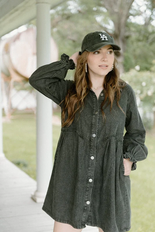 Black Button Down Denim Dress