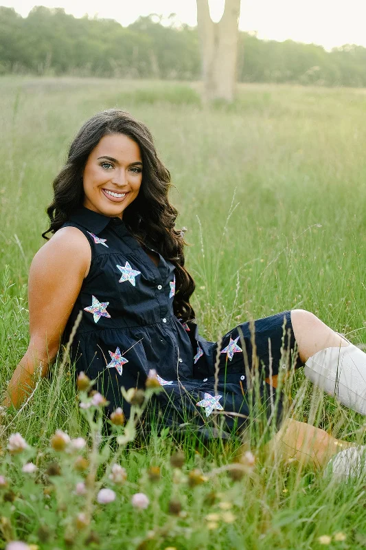 Black Sequin Star Patch Dress