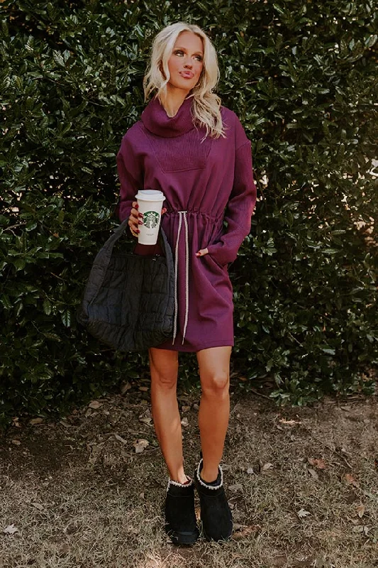 Coffee Shop Cutie Drawstring Mini Dress in Royal Plum