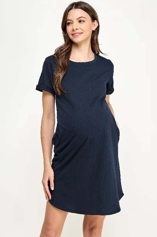 Crew Neck T-Shirt Maternity Dress with Pockets