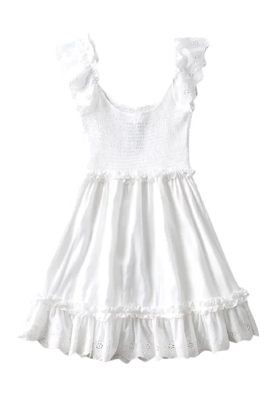 'Cynthia' Sleeveless Smocked Eyelet Embroidery Dress