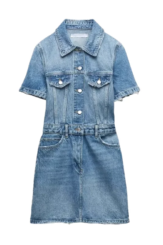 'Evelyn' Ripped Denim Shirt Dress