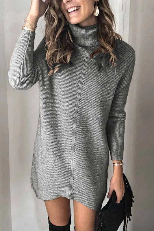 Florcoo Casual Turtleneck Midi Dress