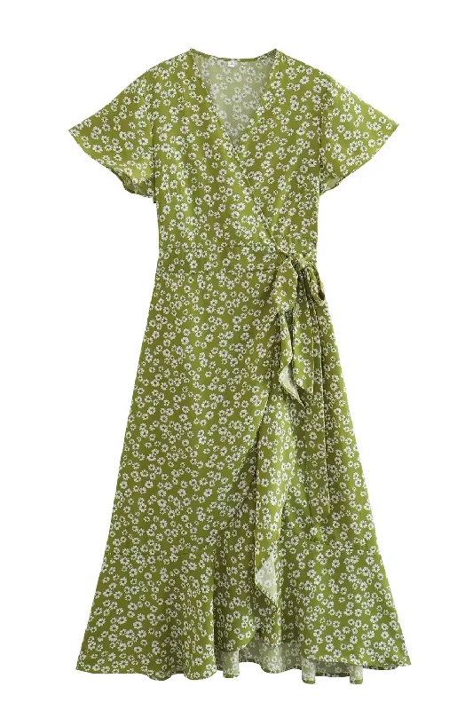 'Helen' V-Neck Floral Tie-Side Wrap Dress