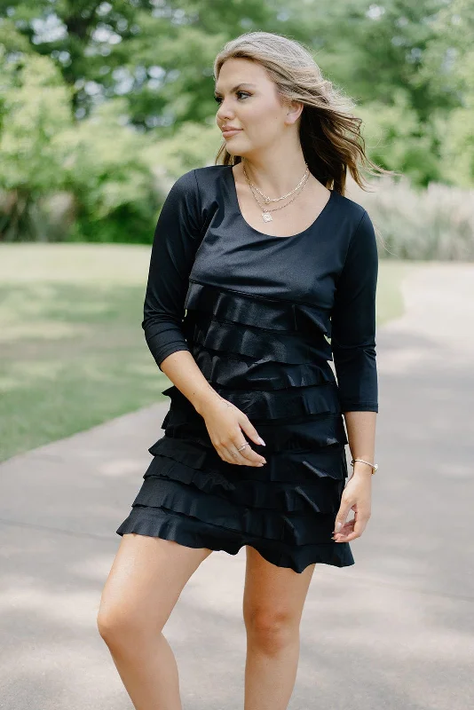 Lulu B Black 3/4 Sleeve Ruffle Dress