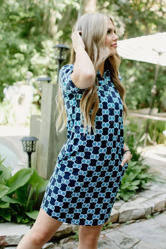 Lulu B Navy Print Button Up Dress