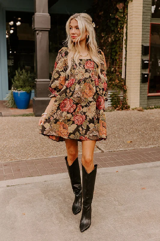 Mulled Wine Floral Knit Mini Dress