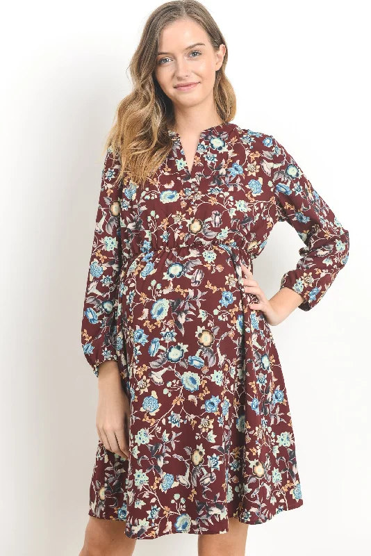 Relaxed Long Sleeve Floral Maternity Dress