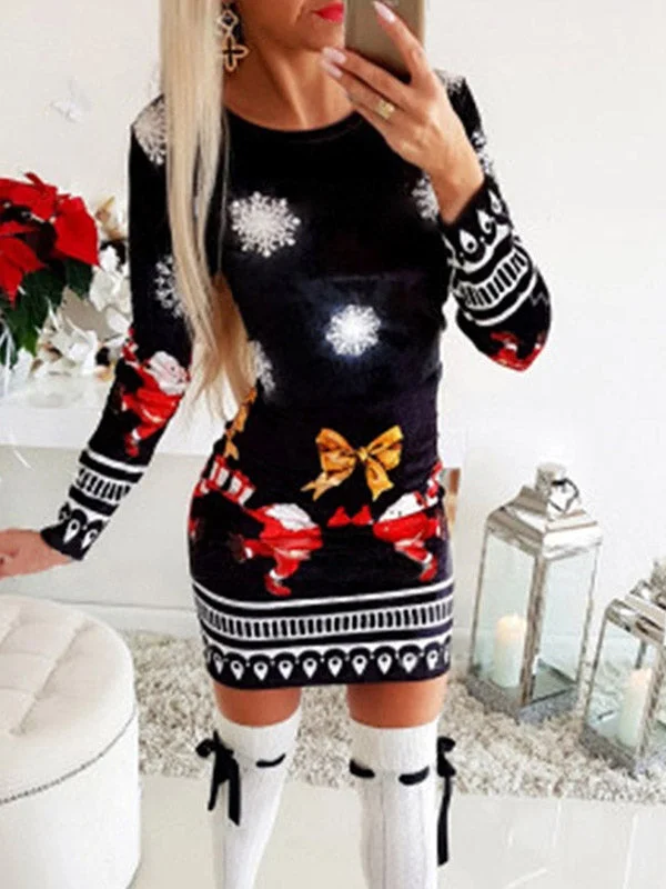 Santa Claus Printed Christmas Mini Dress