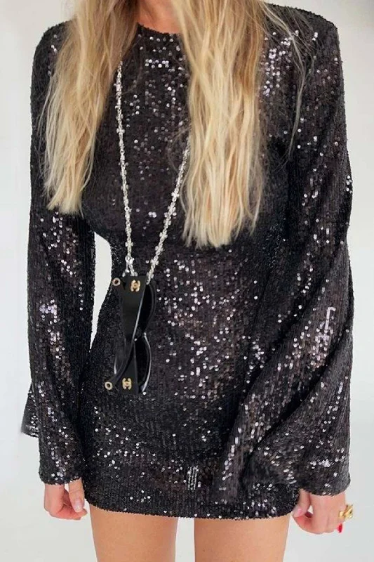 Sequins Flares Sleeve Dress