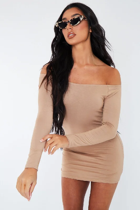 Stone Bardot Jersey Mini Dress - Alayna