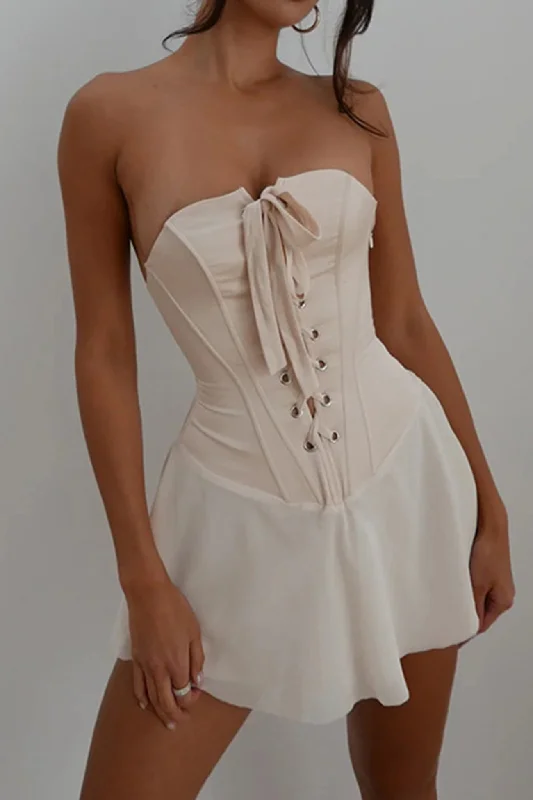 Strapless Tie-up Corset Ruched Dress