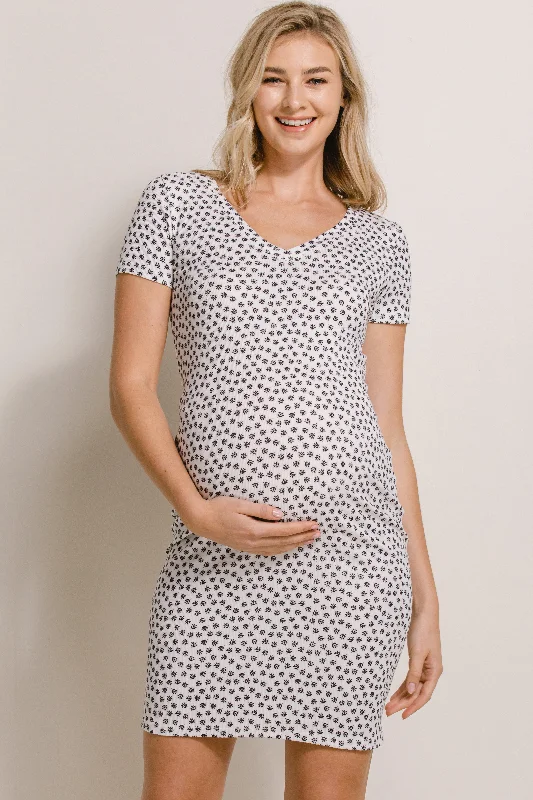 V-Neck Ribbed Maternity Dress