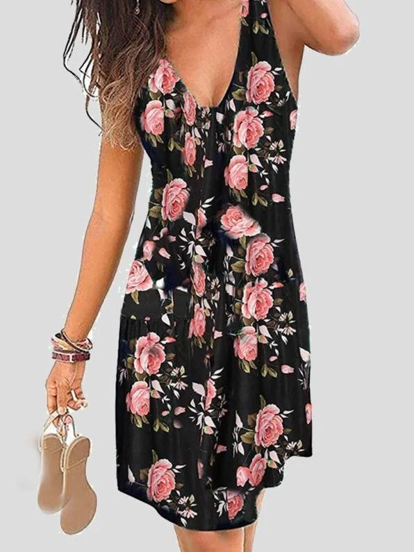 V-neck Sleeveless Print Mini Dress