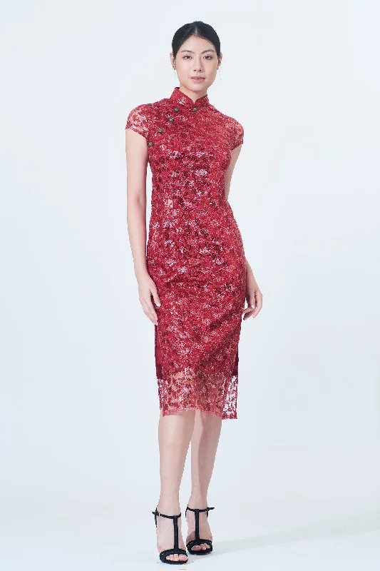 MARTHA Sequins Long Cheongsam (Red)