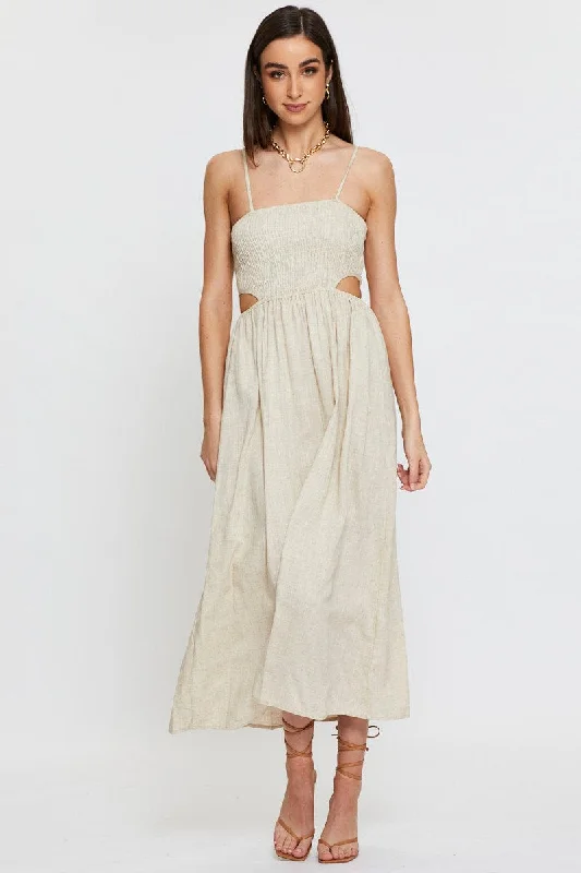 Beige Midi Dress Sleeveless