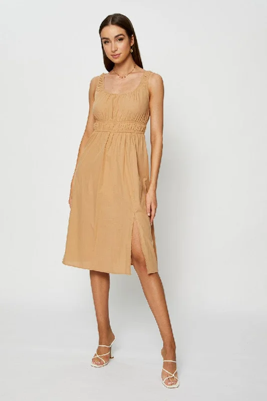 Beige Midi Dress Sleeveless