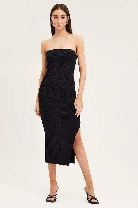 Black Bandeau Knit Midi Dress