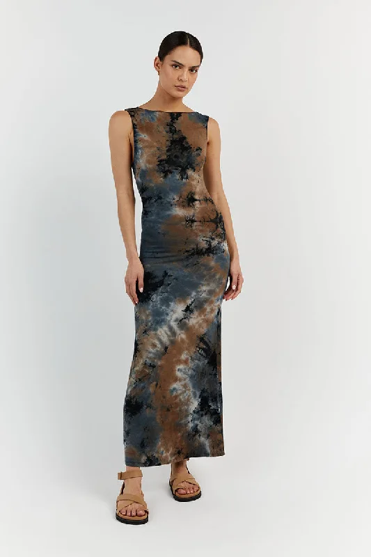 MILLEN BLUE TIE DYE MIDI DRESS