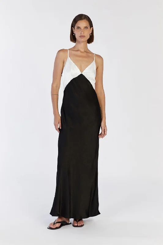 MILLY BLACK SATIN MIDI DRESS