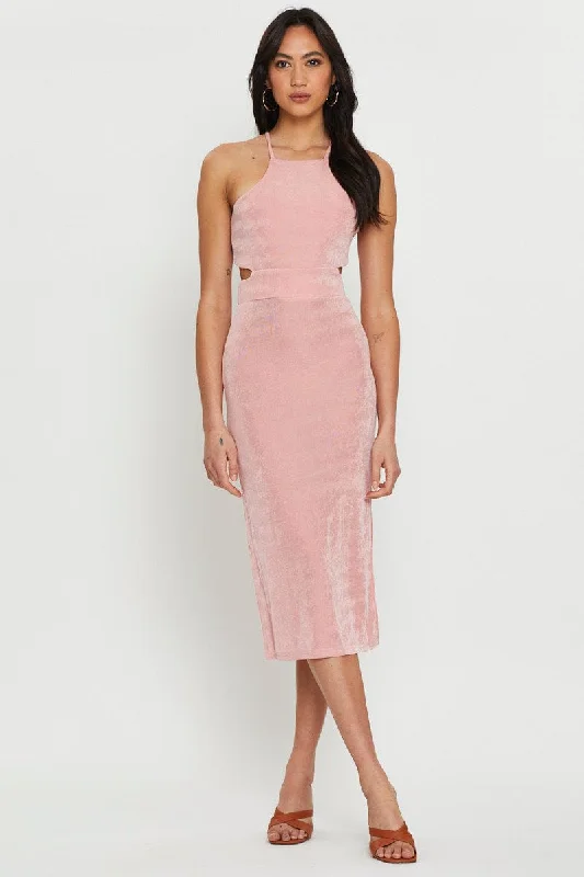 Pink Midi Dress Cut Out